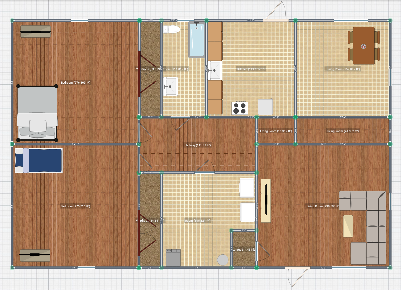 Two bed one bath Floor Plan 5